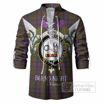 Skene Tartan Family Crest Ghillie Shirt Scottish Burns Night Thistle Floral