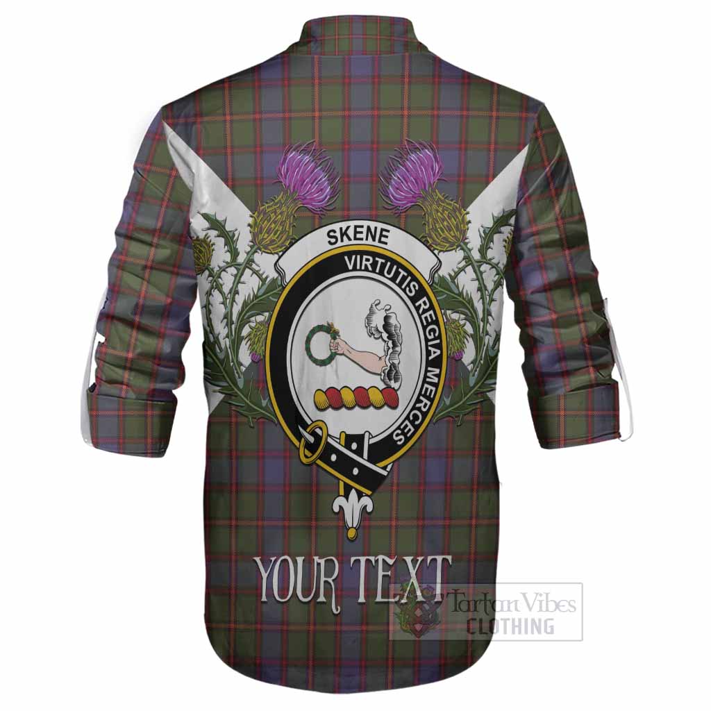 Skene Tartan Family Crest Ghillie Shirt Scottish Burns Night Thistle Floral