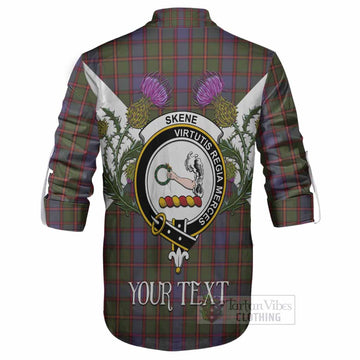 Skene Tartan Family Crest Ghillie Shirt Scottish Burns Night Thistle Floral