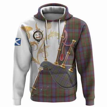 Skene Tartan Family Crest Hoodie Bagpipes with Scottish Thistle