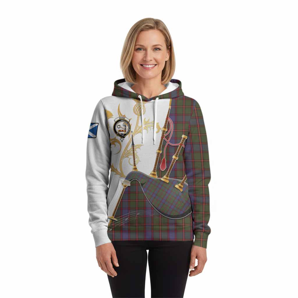 Skene Tartan Family Crest Hoodie Bagpipes with Scottish Thistle