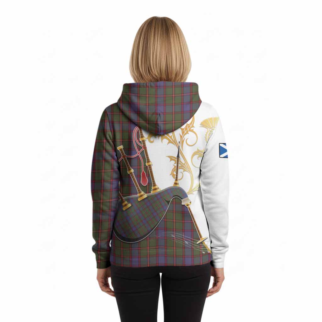Skene Tartan Family Crest Hoodie Bagpipes with Scottish Thistle