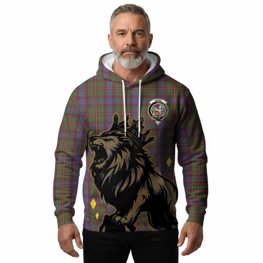 Skene Tartan Family Crest Hoodie Crowned Lion Roaring