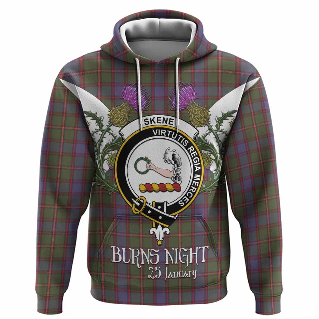 Skene Tartan Family Crest Hoodie Scottish Burns Night Thistle Floral