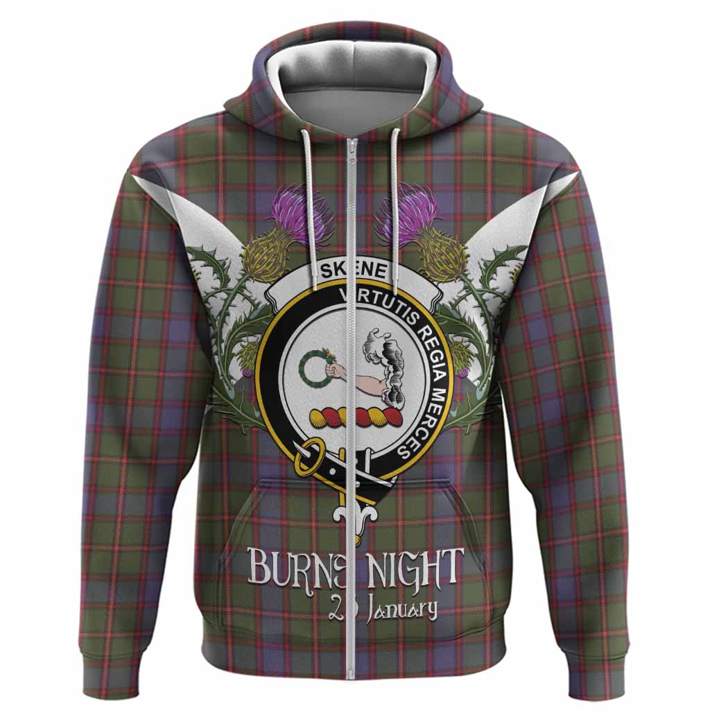 Skene Tartan Family Crest Hoodie Scottish Burns Night Thistle Floral