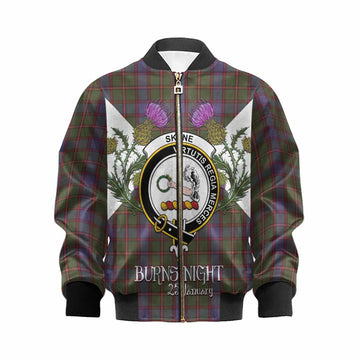 Skene Tartan Family Crest Kid Bomber Jacket Scottish Burns Night Thistle Floral