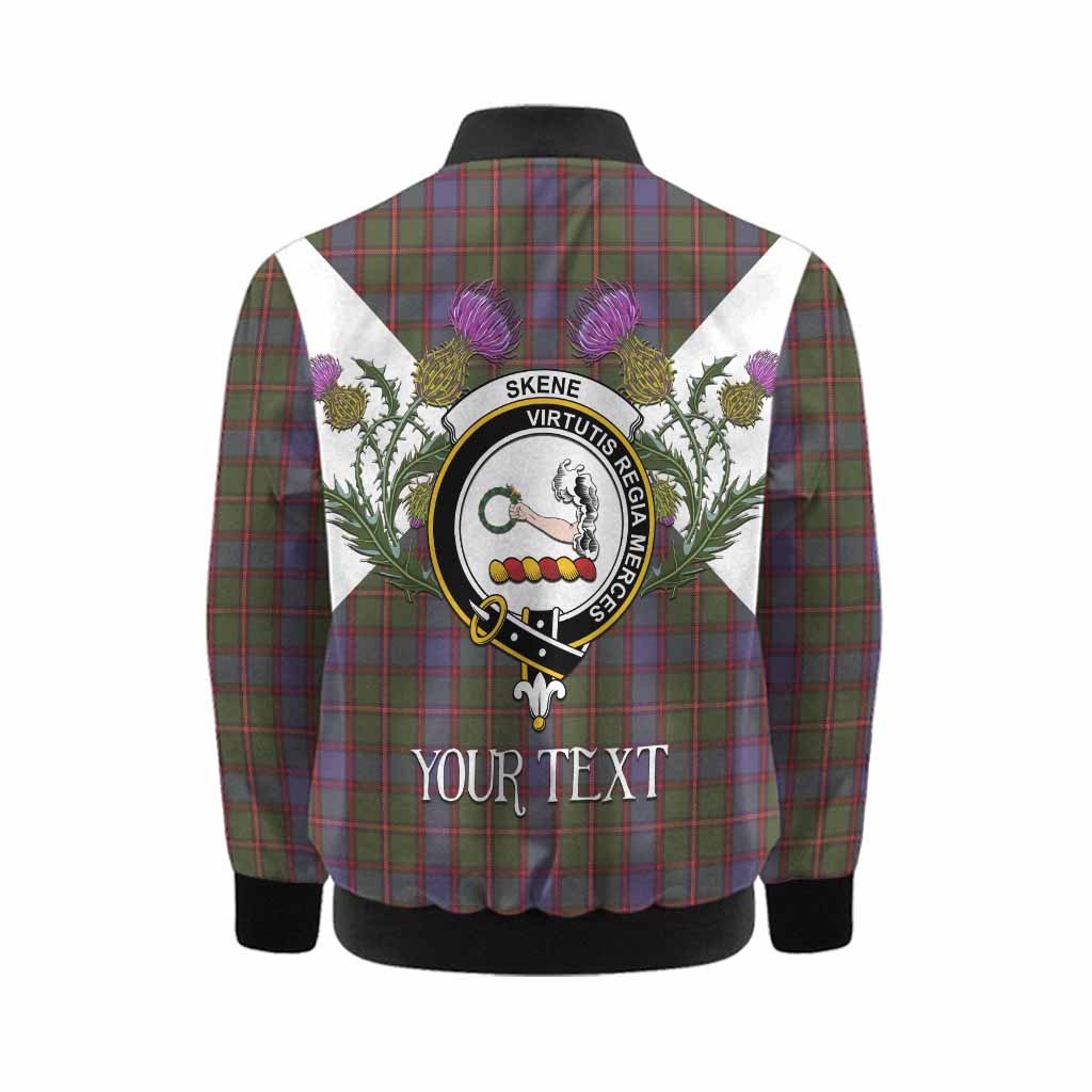 Skene Tartan Family Crest Kid Bomber Jacket Scottish Burns Night Thistle Floral