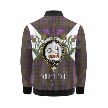 Skene Tartan Family Crest Kid Bomber Jacket Scottish Burns Night Thistle Floral