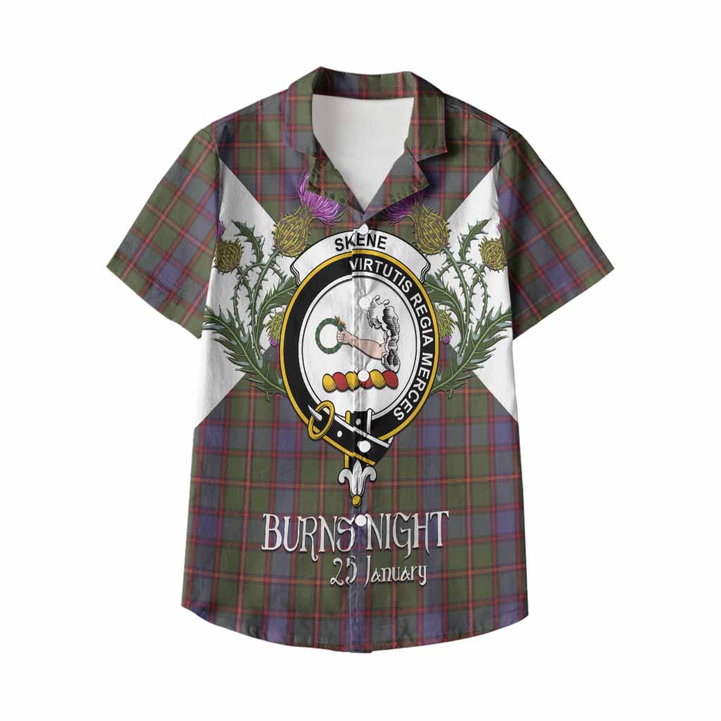 Skene Tartan Family Crest Kid Hawaiian Shirt Scottish Burns Night Thistle Floral