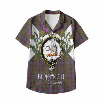 Skene Tartan Family Crest Kid Hawaiian Shirt Scottish Burns Night Thistle Floral