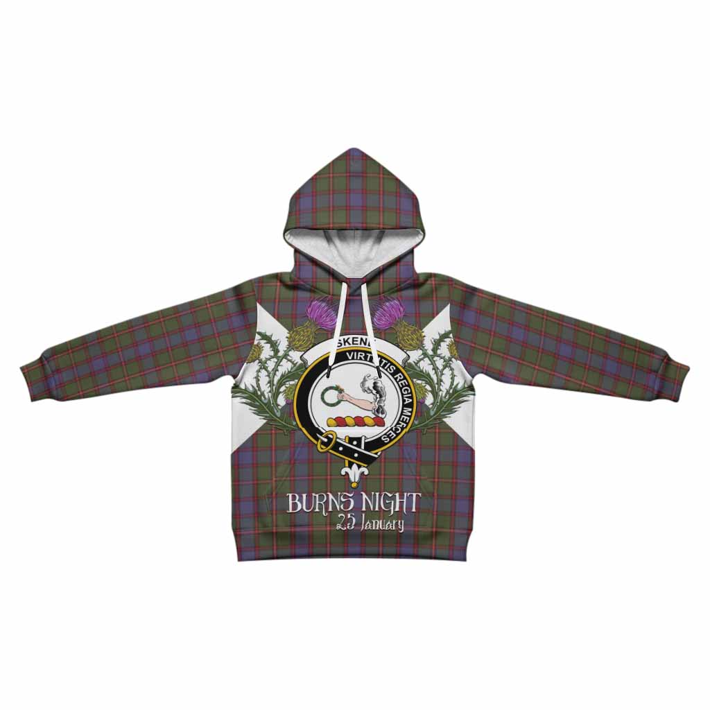 Skene Tartan Family Crest Kid Hoodie Scottish Burns Night Thistle Floral