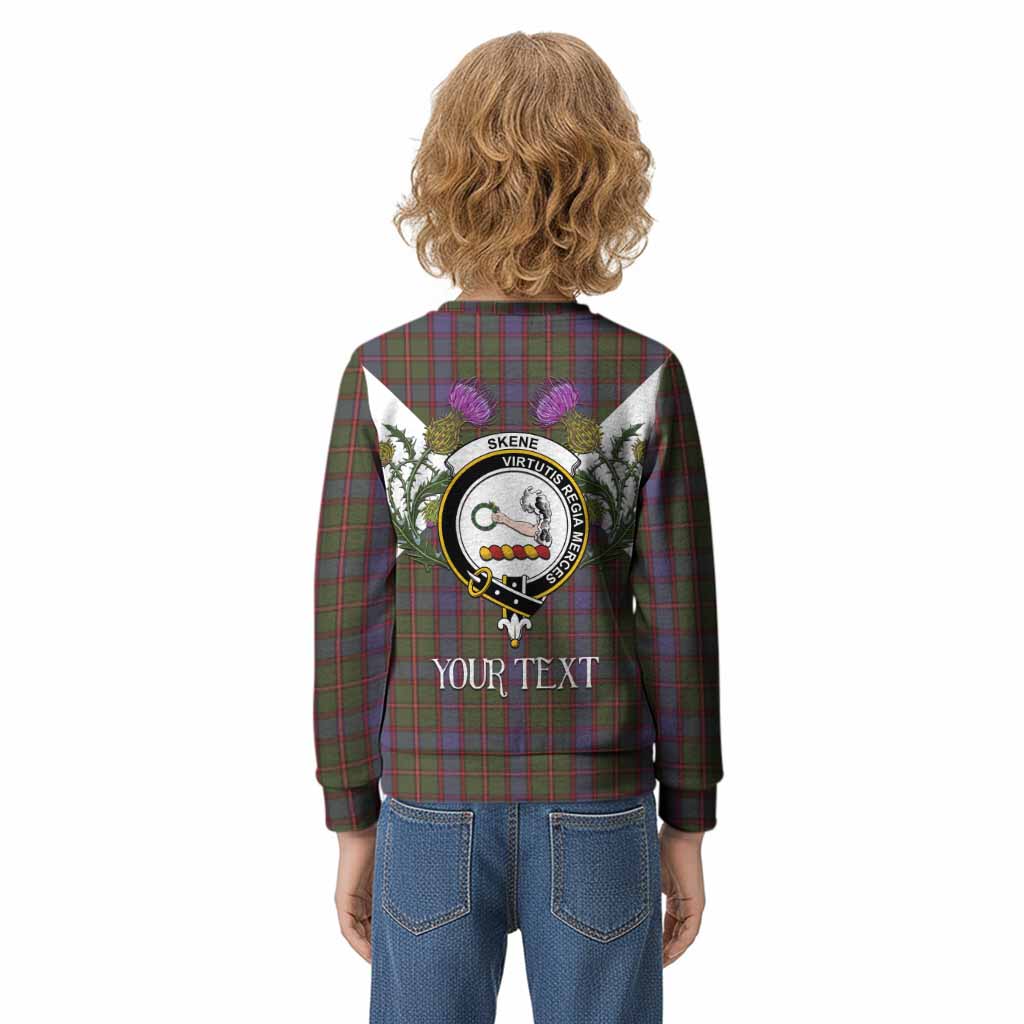 Skene Tartan Family Crest Kid Knitted Sweatshirt Scottish Burns Night Thistle Floral