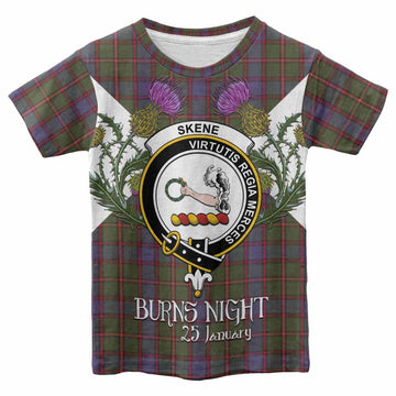 Skene Tartan Family Crest Kid T-shirt Scottish Burns Night Thistle Floral