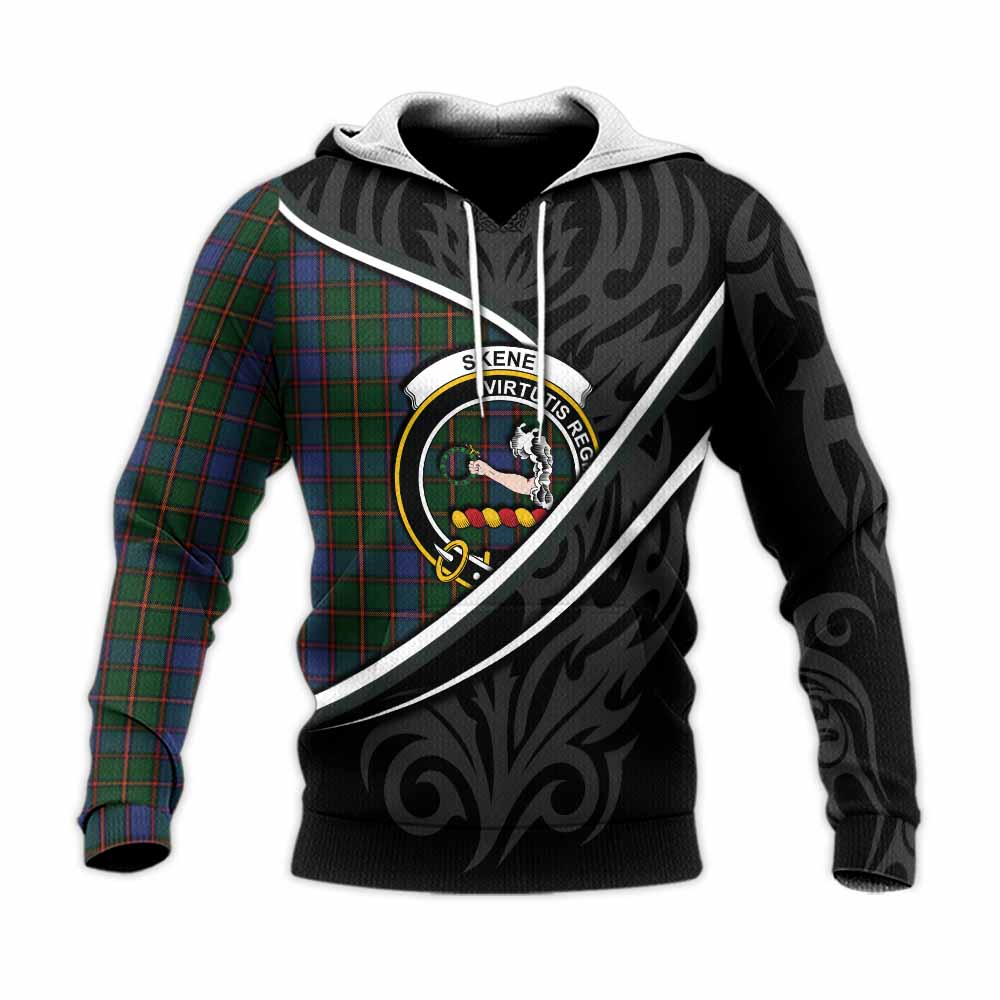 Skene Tartan Family Crest Knitted Hoodie Celtic Scottish Thistle Floral - Tartan Vibes Clothing