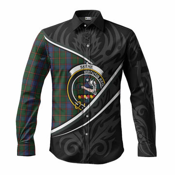 Skene Tartan Family Crest Long Sleeve Button Shirts Celtic Scottish Thistle Floral