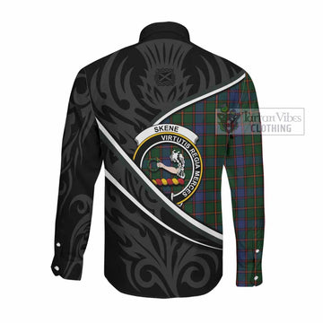 Skene Tartan Family Crest Long Sleeve Button Shirts Celtic Scottish Thistle Floral