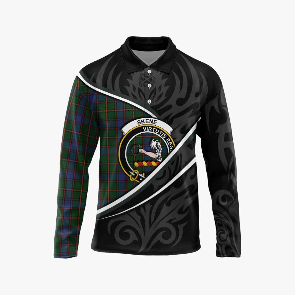 Skene Tartan Family Crest Long Sleeve Polo Shirt Celtic Scottish Thistle Floral - Tartan Vibes Clothing