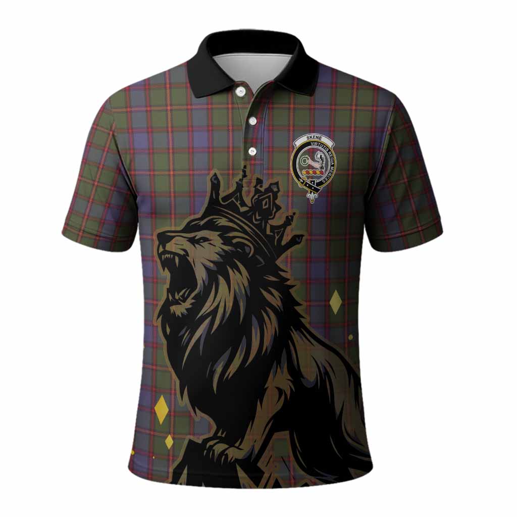 Skene Tartan Family Crest Polo Shirt Crowned Lion Roaring