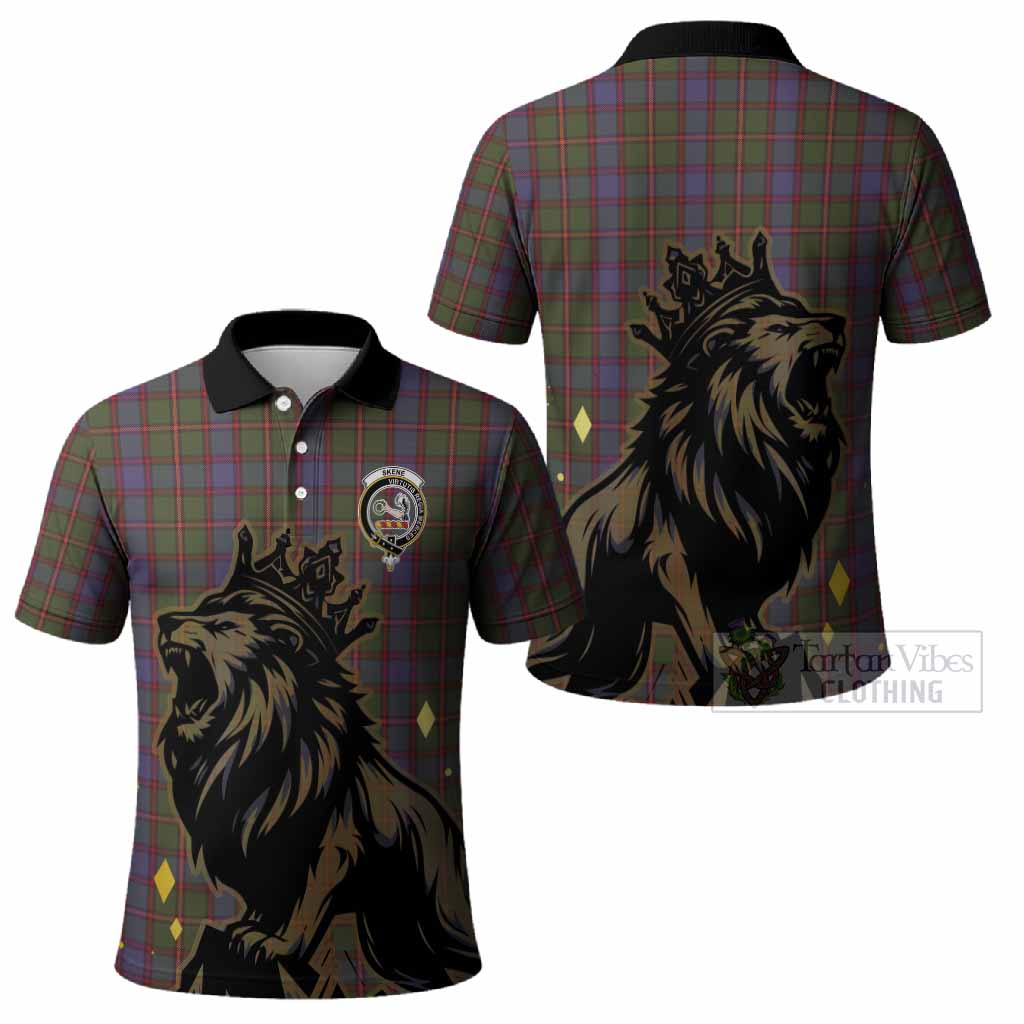 Skene Tartan Family Crest Polo Shirt Crowned Lion Roaring