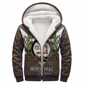Skene Tartan Family Crest Sherpa Hoodie Scottish Burns Night Thistle Floral