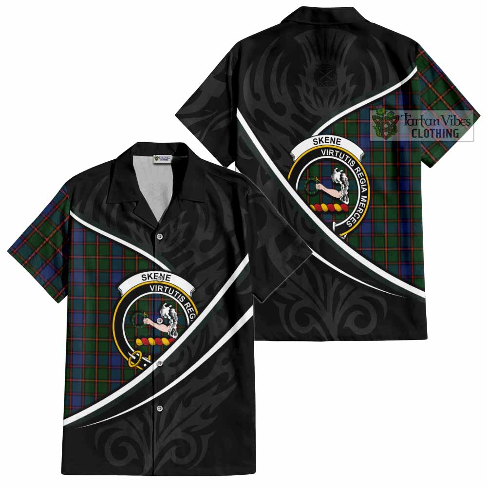 Skene Tartan Family Crest Short Sleeve Button Shirt Celtic Scottish Thistle Floral - Tartan Vibes Clothing