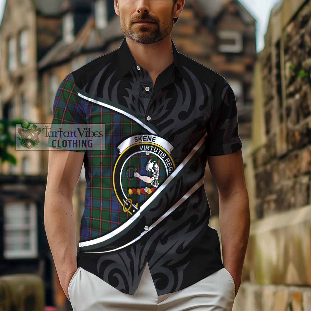 Skene Tartan Family Crest Short Sleeve Button Shirt Celtic Scottish Thistle Floral - Tartan Vibes Clothing