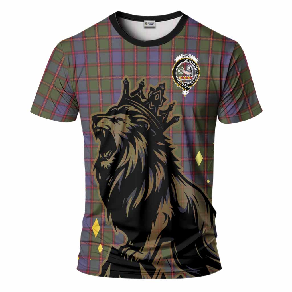 Skene Tartan Family Crest T-Shirt Crowned Lion Roaring