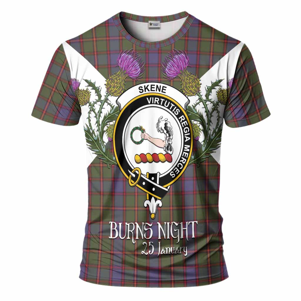 Skene Tartan Family Crest T-Shirt Scottish Burns Night Thistle Floral