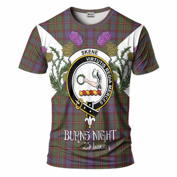 Skene Tartan Family Crest T-Shirt Scottish Burns Night Thistle Floral