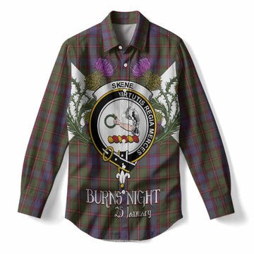Skene Tartan Family Crest Women Casual Shirt Scottish Burns Night Thistle Floral