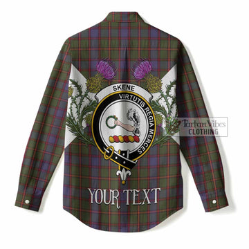 Skene Tartan Family Crest Women Casual Shirt Scottish Burns Night Thistle Floral
