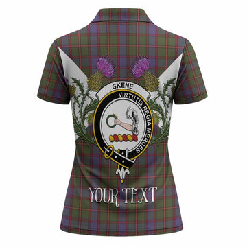 Skene Tartan Family Crest Women Polo Shirt Scottish Burns Night Thistle Floral