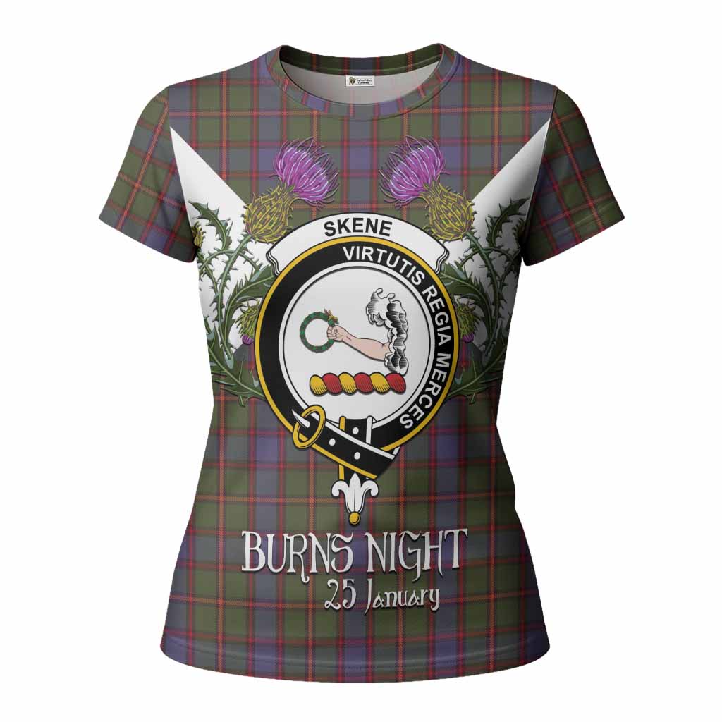 Skene Tartan Family Crest Women T shirt Scottish Burns Night Thistle Floral
