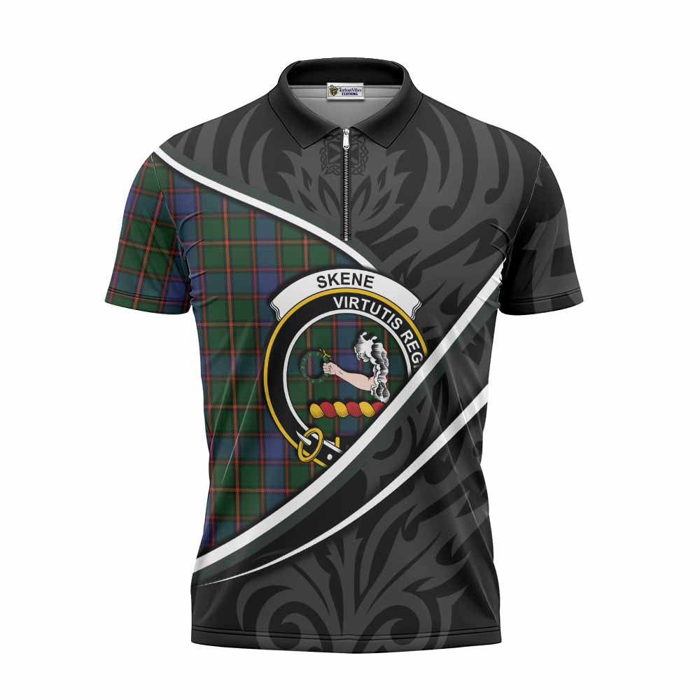 Skene Tartan Family Crest Zipper Polo Shirt Celtic Scottish Thistle Floral - Tartan Vibes Clothing