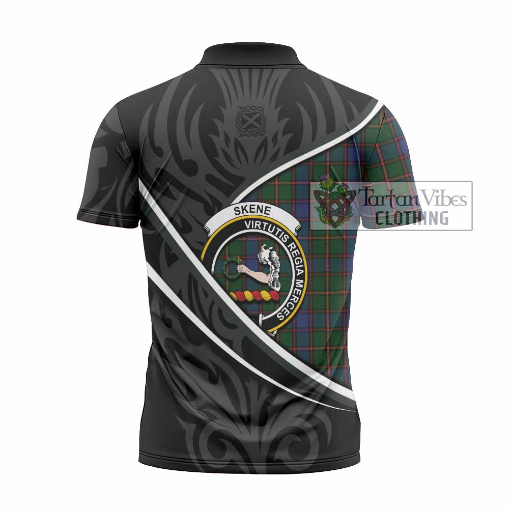 Skene Tartan Family Crest Zipper Polo Shirt Celtic Scottish Thistle Floral - Tartan Vibes Clothing