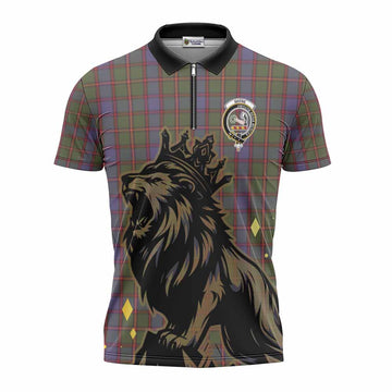 Skene Tartan Family Crest Zipper Polo Shirt Crowned Lion Roaring