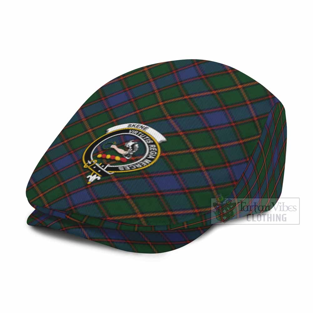 Skene Tartan Flat Cap, Jeff Cap Cross Style with Family Crest - Tartan Vibes Clothing