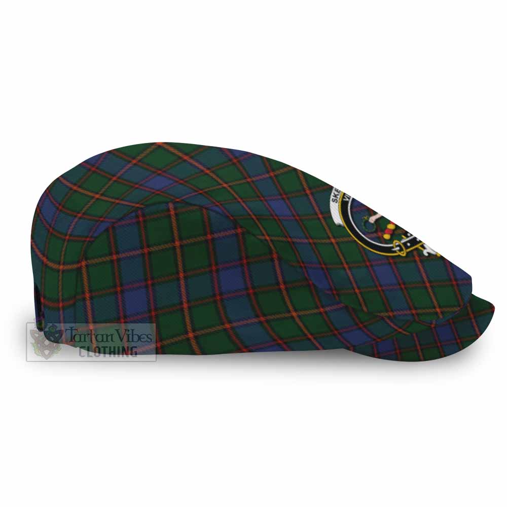 Skene Tartan Flat Cap, Jeff Cap Cross Style with Family Crest - Tartan Vibes Clothing