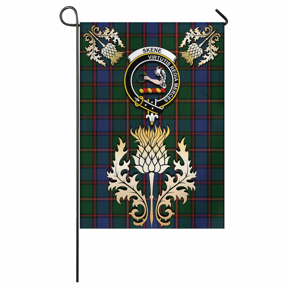 Skene Tartan Garden Flag with Golden Regal Scottish Thistle Emblem - Tartan Vibes Clothing