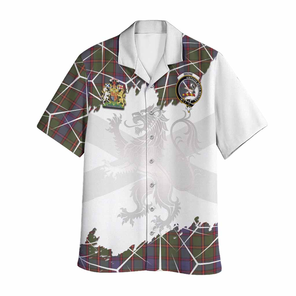 Skene Tartan Hawaiian Shirt with Family Crest and Lion Rampant Grunge Style