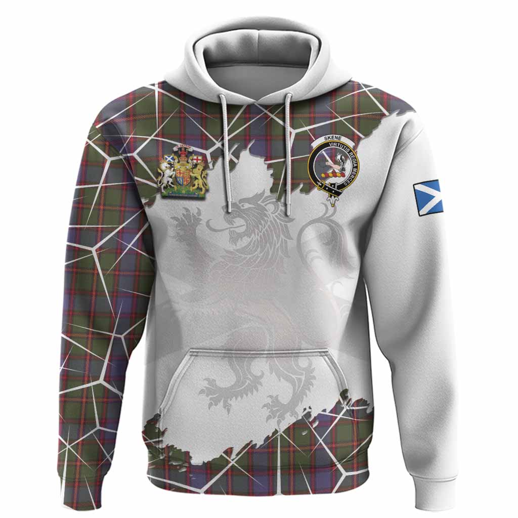 Skene Tartan Hoodie with Family Crest and Lion Rampant Grunge Style