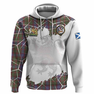 Skene Tartan Hoodie with Family Crest and Lion Rampant Grunge Style