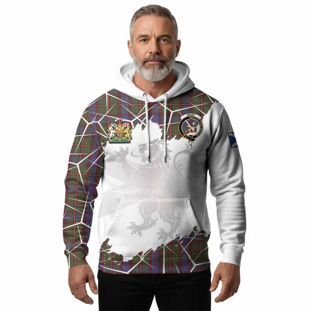 Skene Tartan Hoodie with Family Crest and Lion Rampant Grunge Style