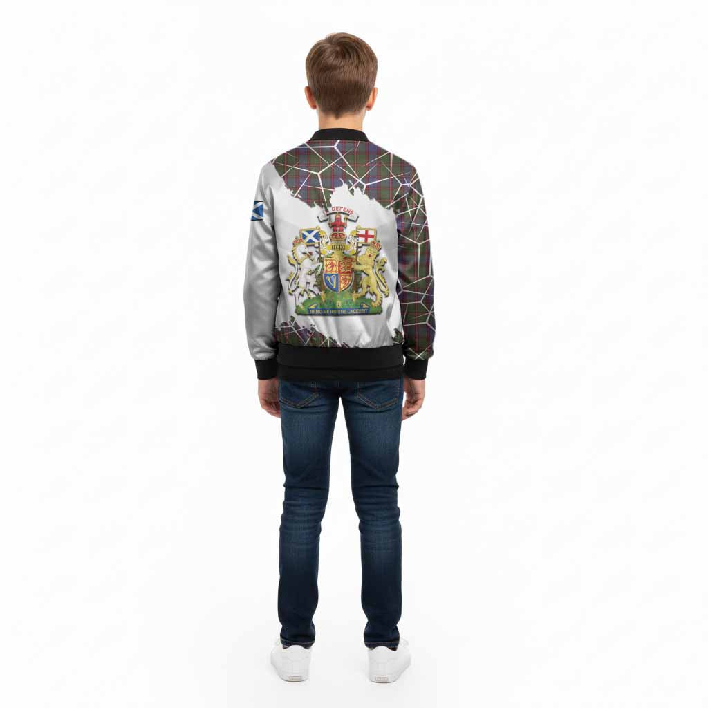Skene Tartan Kid Bomber Jacket with Family Crest and Lion Rampant Grunge Style