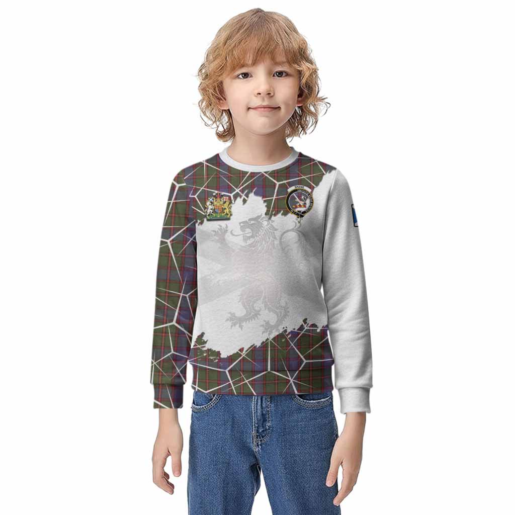 Skene Tartan Kid Knitted Sweatshirt with Family Crest and Lion Rampant Grunge Style