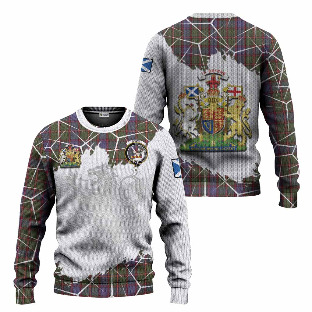 Skene Tartan Knitted Sweater with Family Crest and Lion Rampant Grunge Style