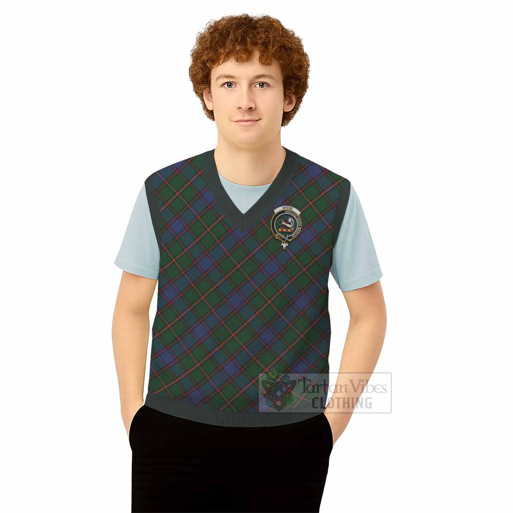 Skene Tartan Knitted V-Neck Vest with Family Crest Cross Style