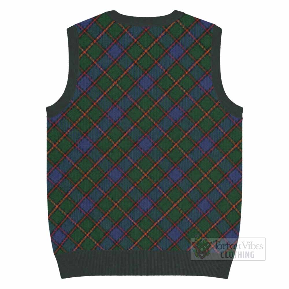 Skene Tartan Knitted V-Neck Vest with Family Crest Cross Style