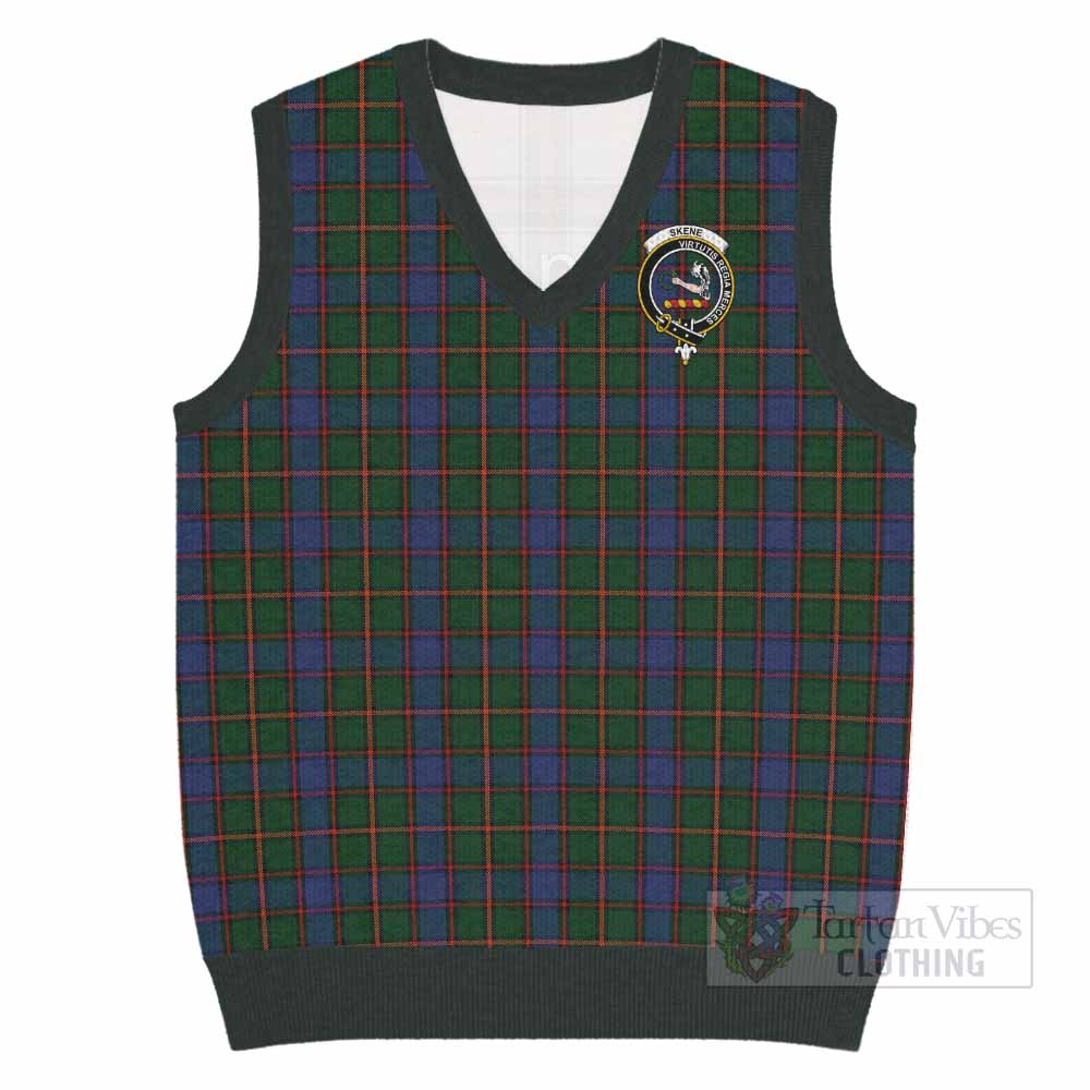 Skene Tartan Knitted V-Neck Vest with Family Crest - Tartan Vibes Clothing