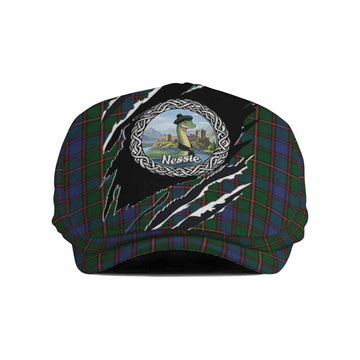 Skene Tartan Loch Ness Monster Flat Cap, Jeff Cap Celtic Knot Nessie Art